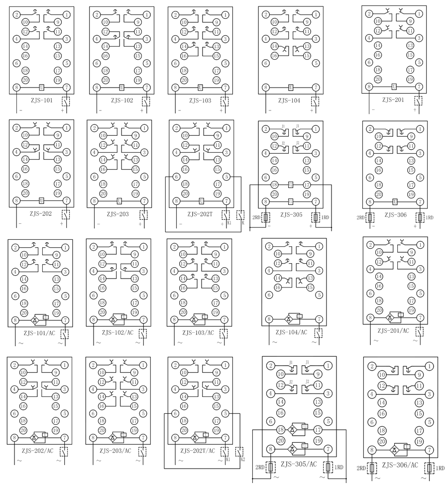 ZJS-231延時中間繼電器內(nèi)部接線圖