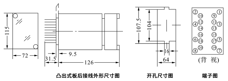 DZS-231凸出式板后接線安裝尺寸圖